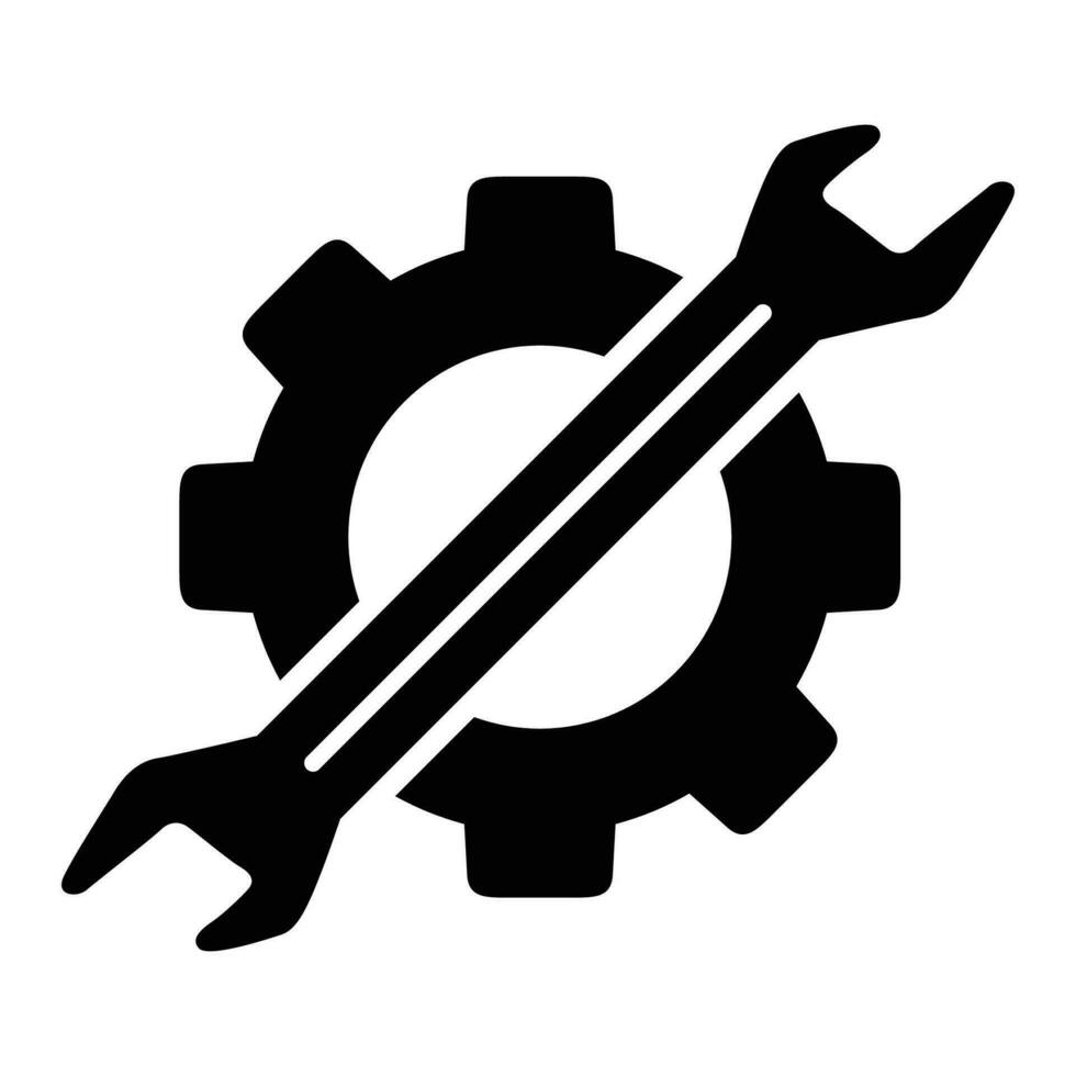 llave inglesa y engranaje rueda dentada icono en de moda plano diseño. reparar firmar y símbolo. vector