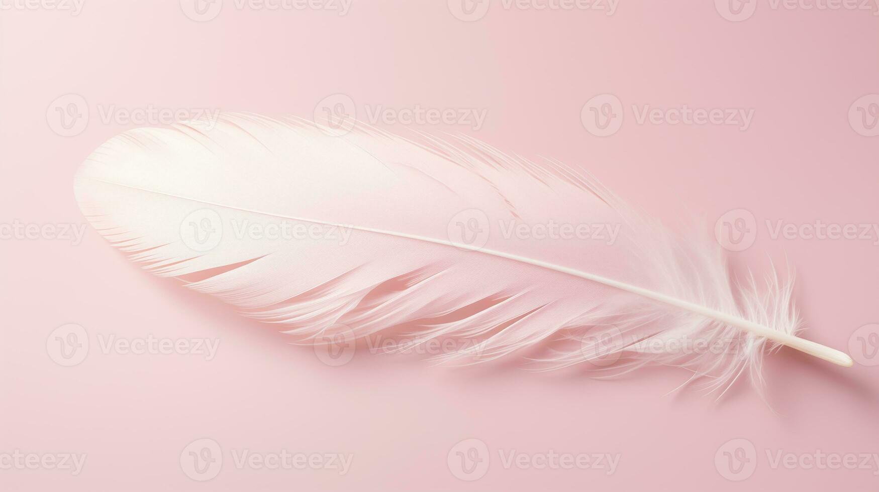 AI generated white feather on a pale pink background photo