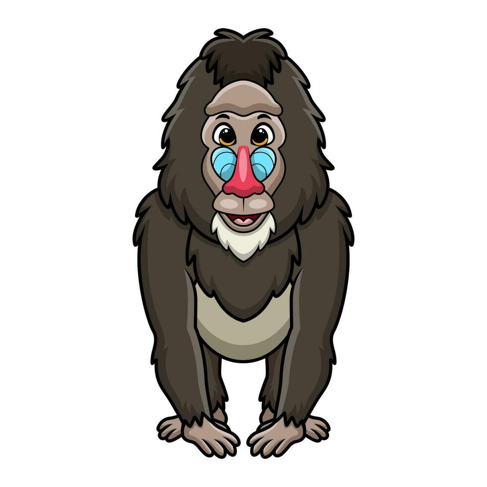 Cute mandrill baboon cartoon on white background vector