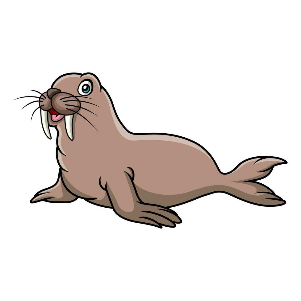 Cute walrus cartoon on white background vector