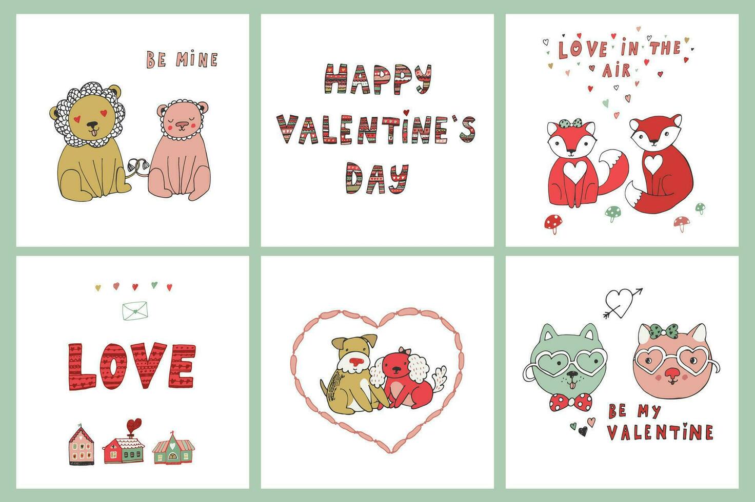 Valentine's day love doodle objects prints illustrations set. vector