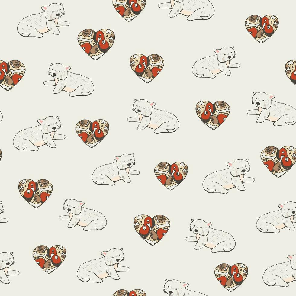 seamless vector pattern with west highland white terrier dogs and hearts