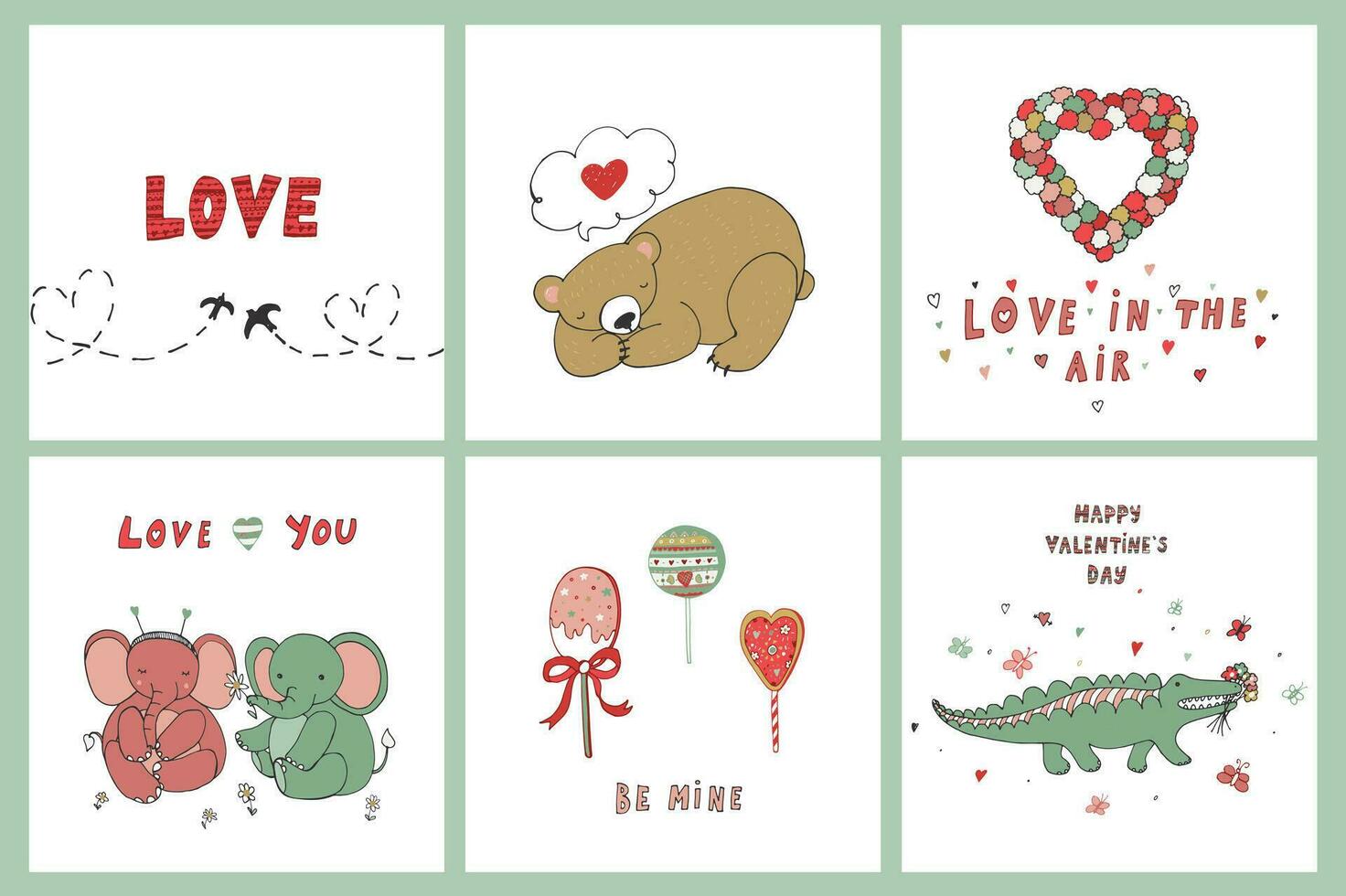 Valentine's day love doodle objects prints illustrations set. vector