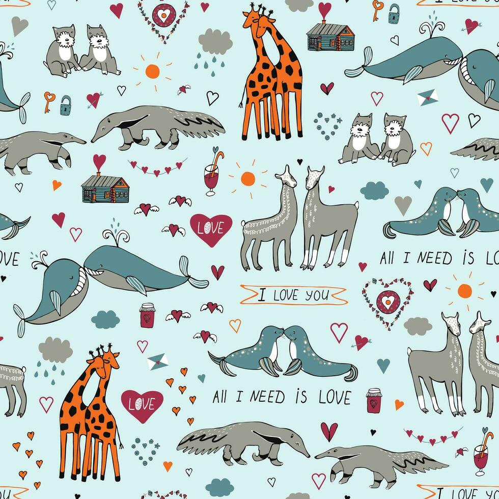 Valentine's day love doodle objects  seamless pattern. vector