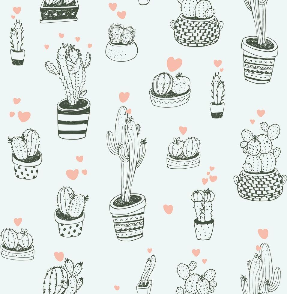 Valentine's day love cactus couples seamless pattern. vector