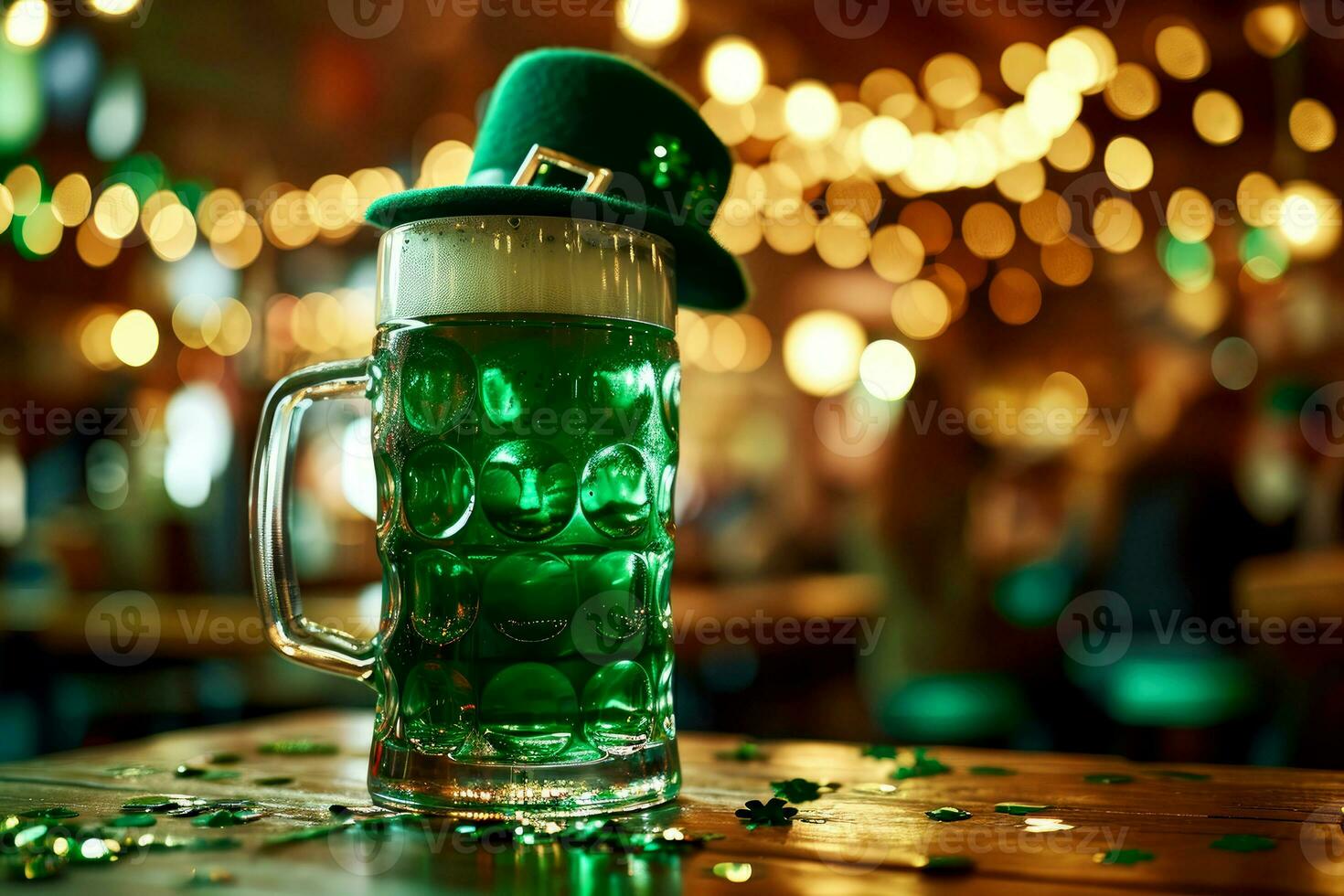 AI generated Green St. Patrick 's Day craft lager beer. AI generated photo