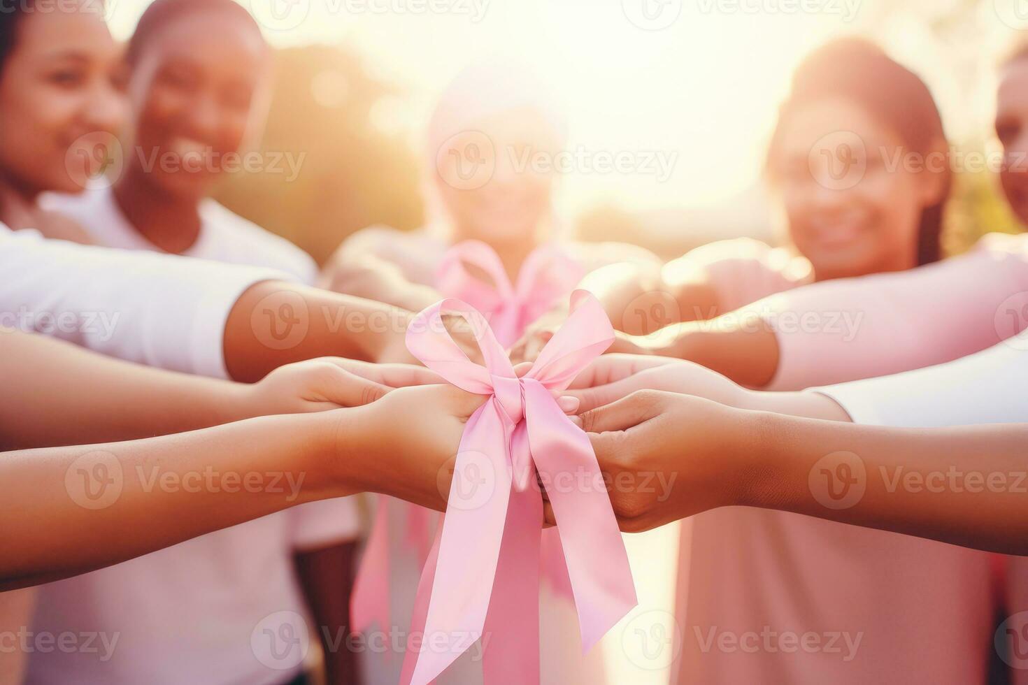 AI generated An international awareness day, woman hold pink ribbon cancer awareness. AI generative photo