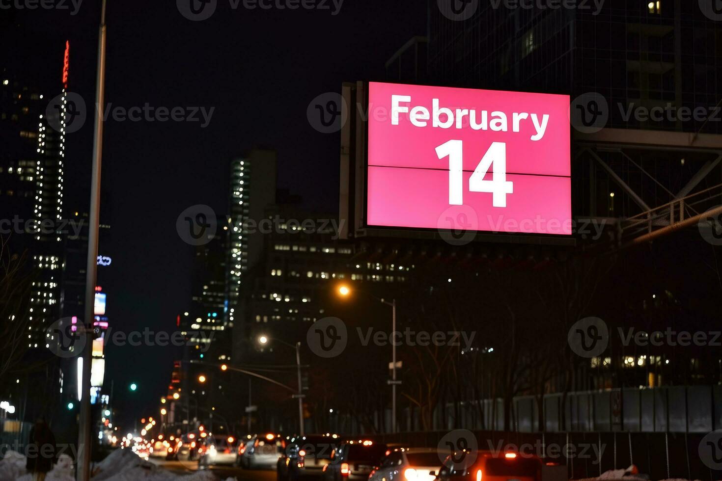 AI generated Valentines day theme with light text on billboard. Generative AI photo