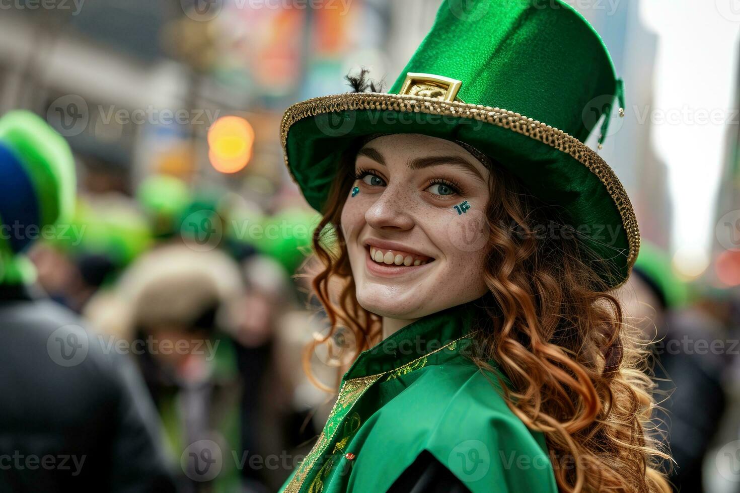 AI generated woman on happy saint patrick's day parade .Generative AI photo