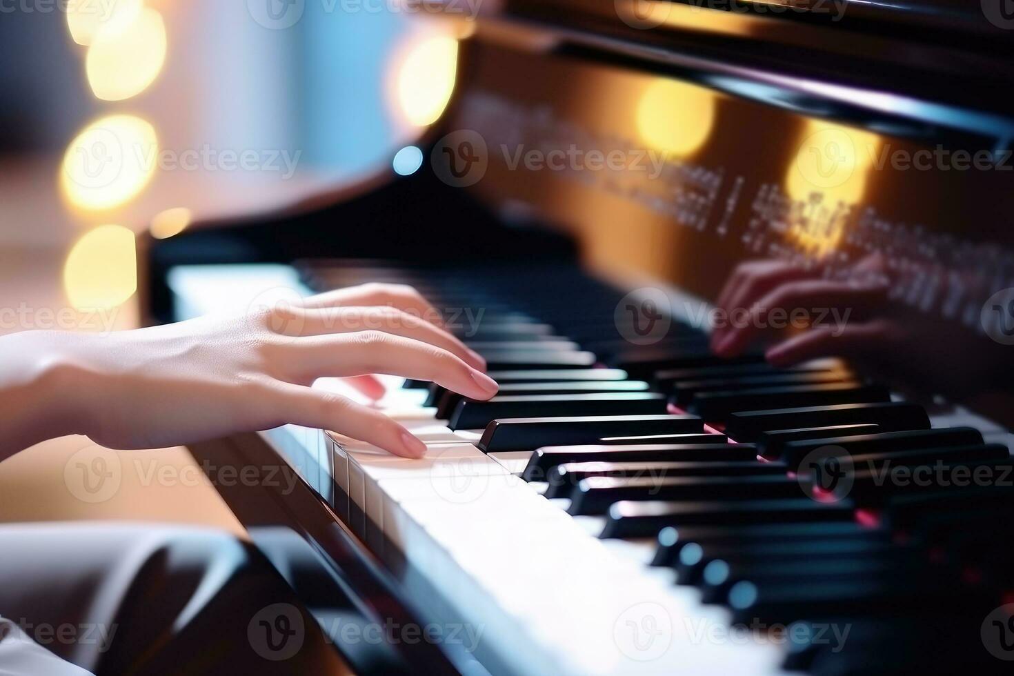 AI generated a person playing a piano with their hands on it's keys. generative ai photo