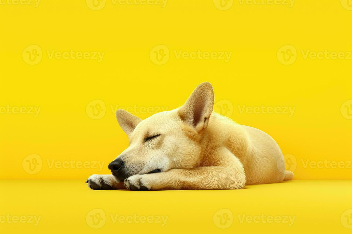 AI generated a dog sleep on soft pastel yellow background. ai generative photo