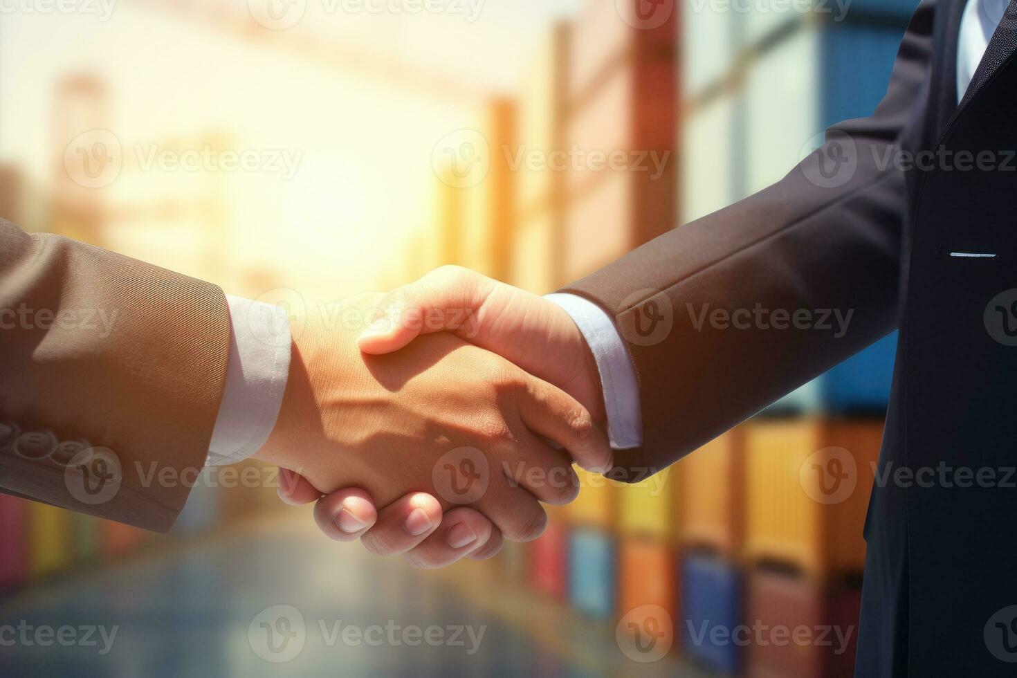 AI generated businessman handshake of business deal with logistic. Generative AI. photo