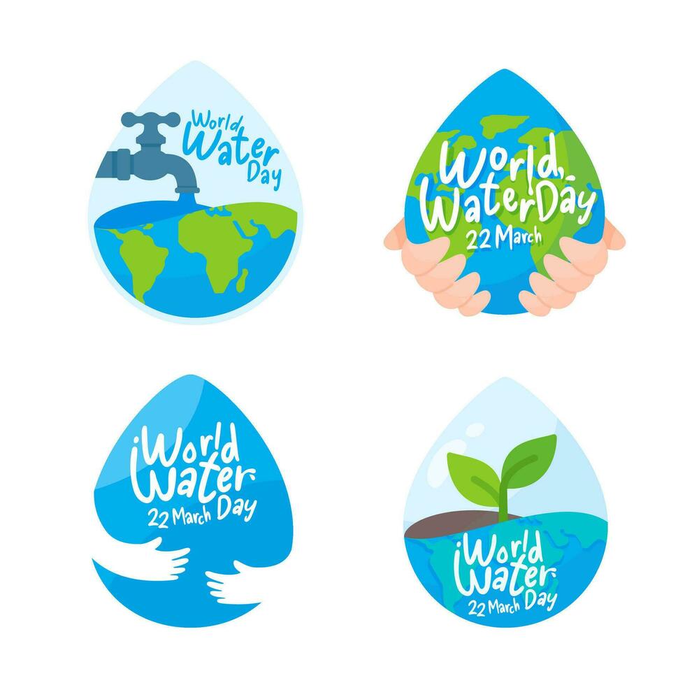 Earth and water drops. Concept of awareness of economical water use on World Water Day. vector