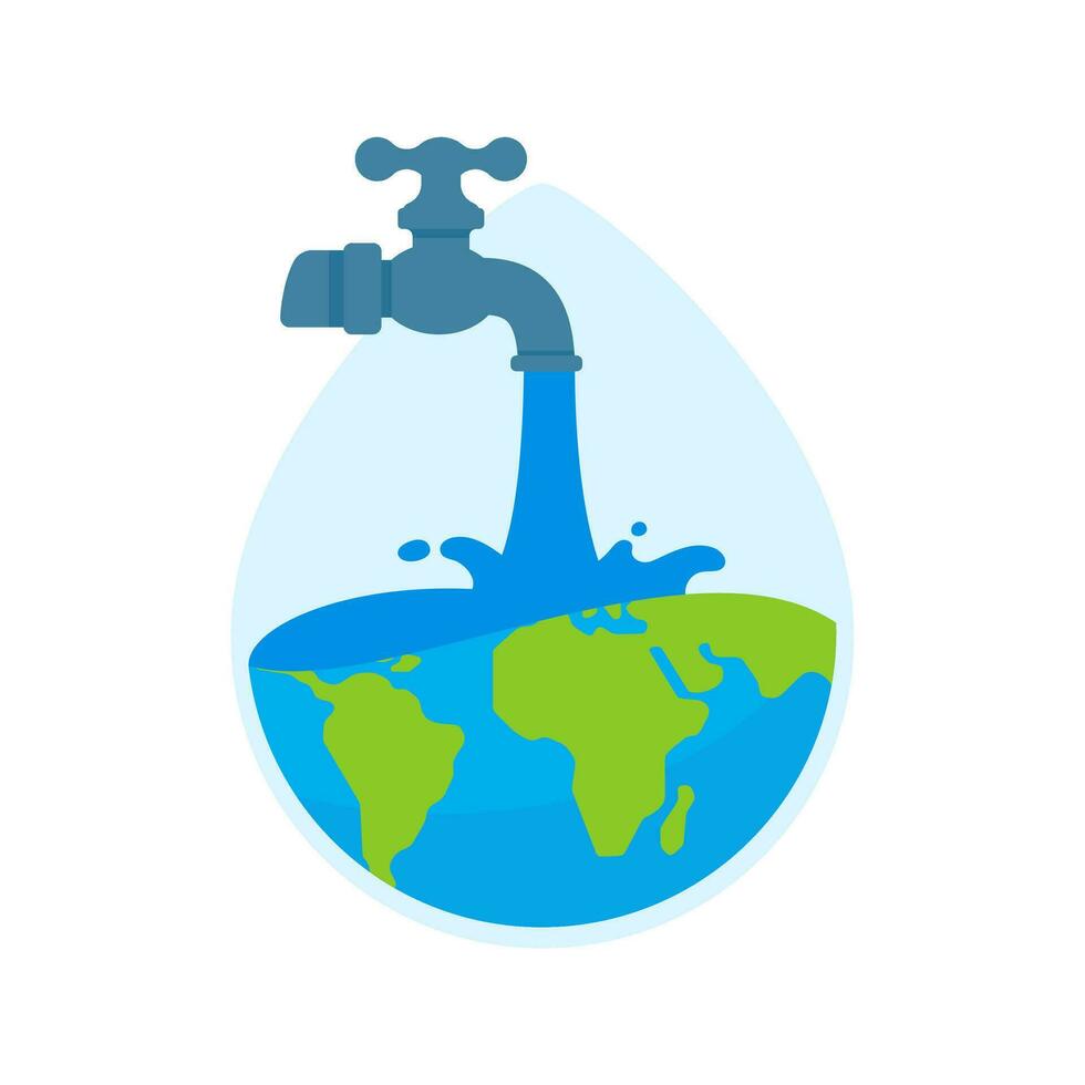 Faucet with water drops falling on the earth Water resource conservation concept vector
