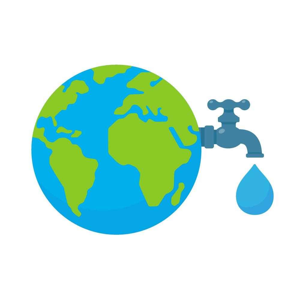 grifo con agua gotas que cae en el tierra agua recurso conservación concepto vector