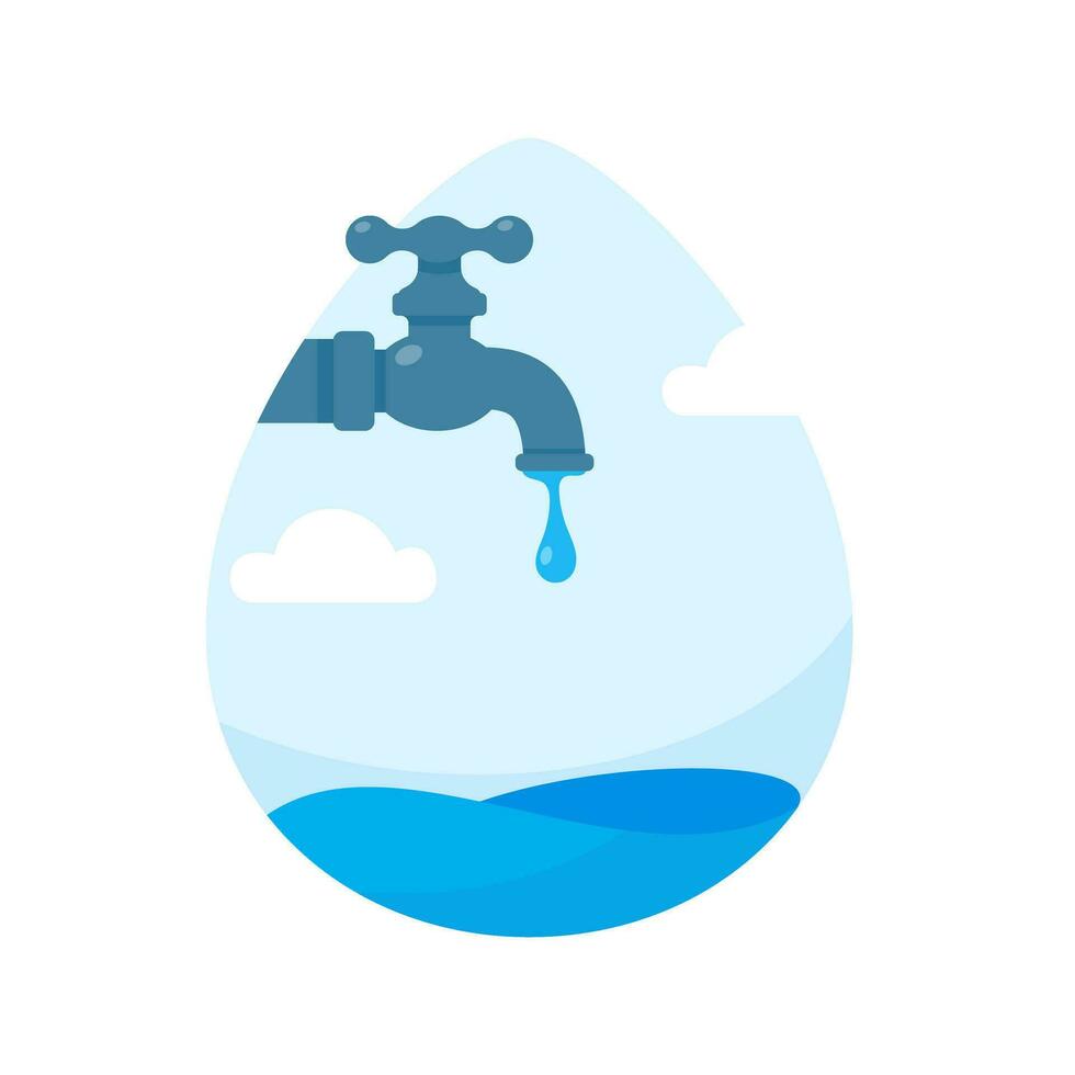 Faucet with water drops falling on the earth Water resource conservation concept vector