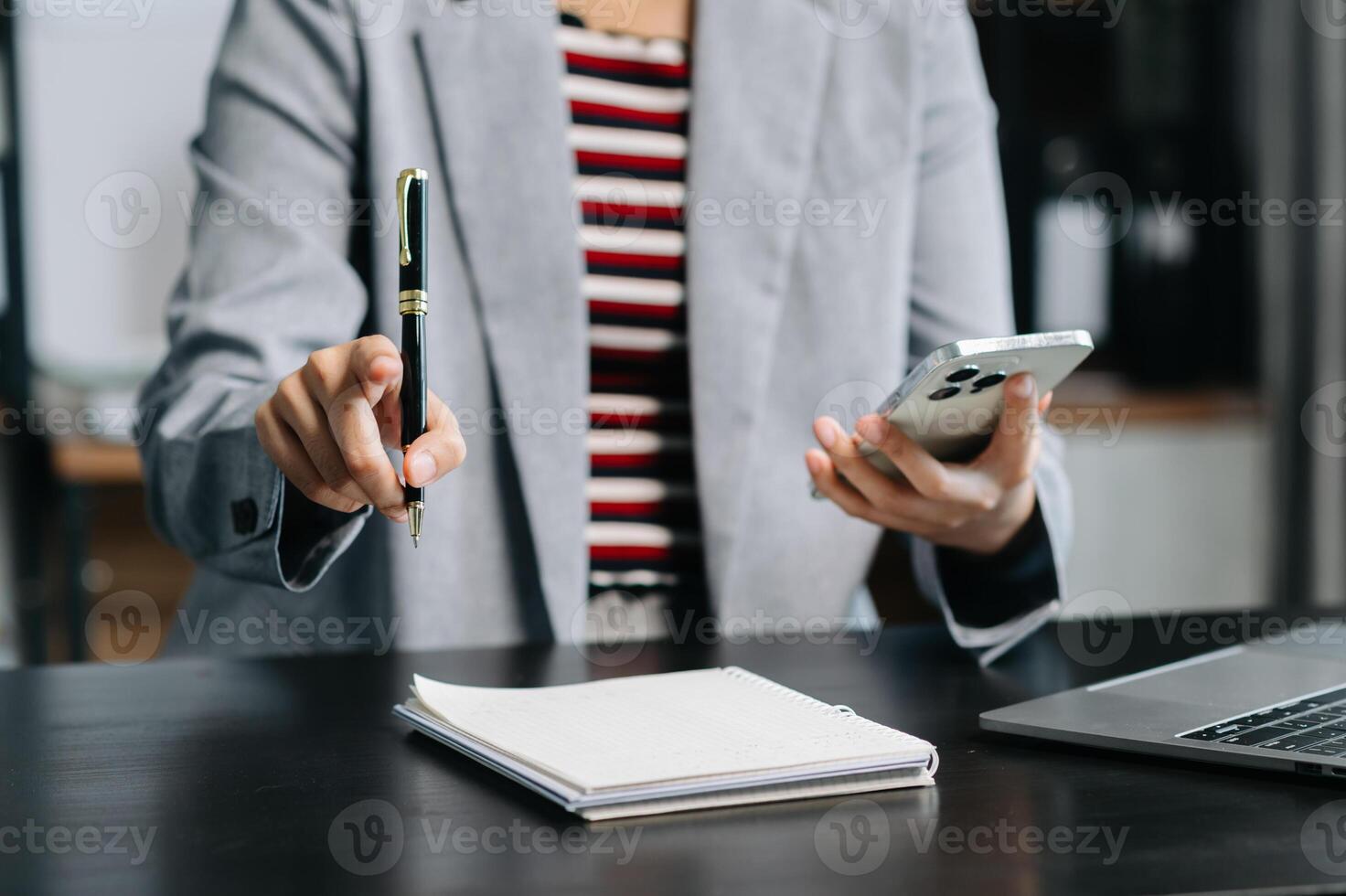 businesswoman hand working with new modern computer and writing on the notepad strategy diagram as concept photo