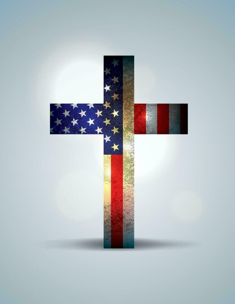 Christian Cross and American Flag Illustration vector