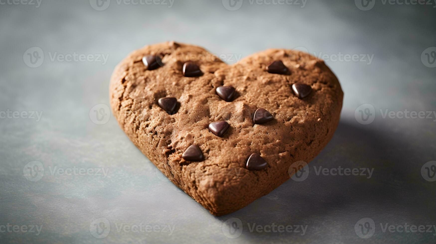 AI generated Chocolate chip cookie in the shape of a heart on a gray background photo