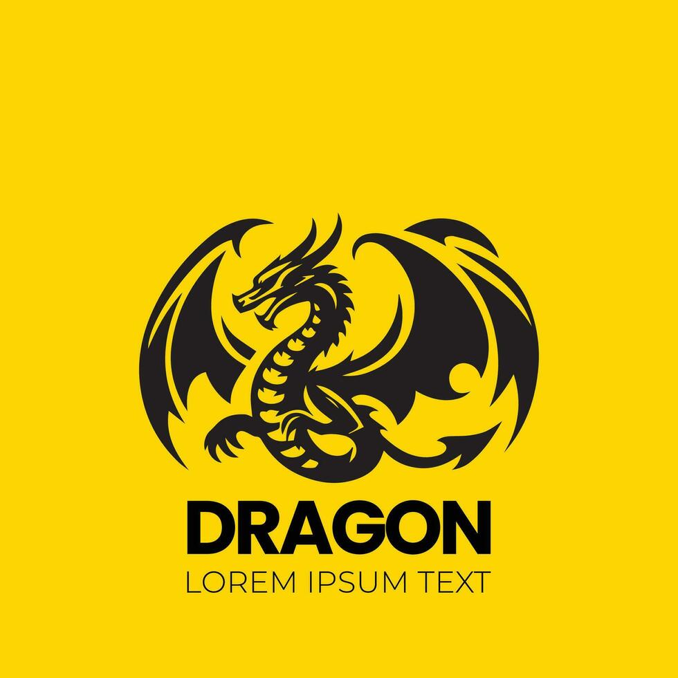 Dragon vector icon illustration design logo template, dragon silhouette, dragon emblem