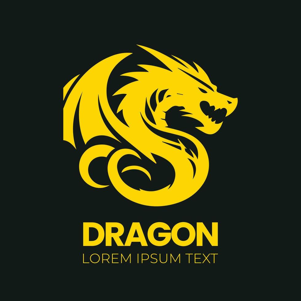 Dragon vector icon illustration design logo template, dragon silhouette, dragon emblem