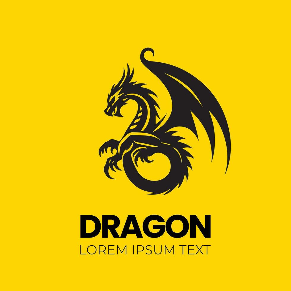 Dragon vector icon illustration design logo template, dragon silhouette, dragon emblem