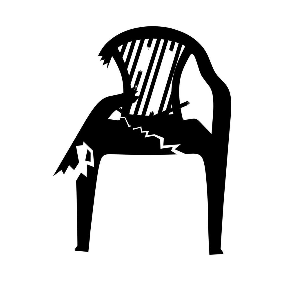 Vector silhouette of a broken plastic bench on a white background. Chairs that are no longer suitable for use.