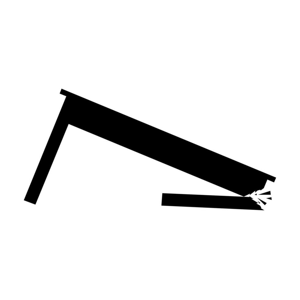 Broken table silhouette on white background. The black wooden table was damaged and no longer suitable for use. vector