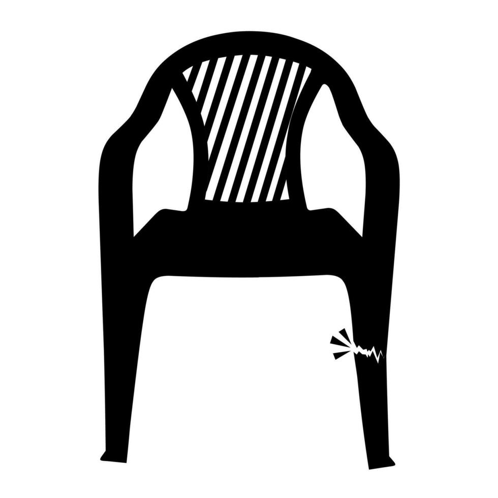 Vector chair cracked in the legs on a white background. Small crack in the seat. Black Shadow