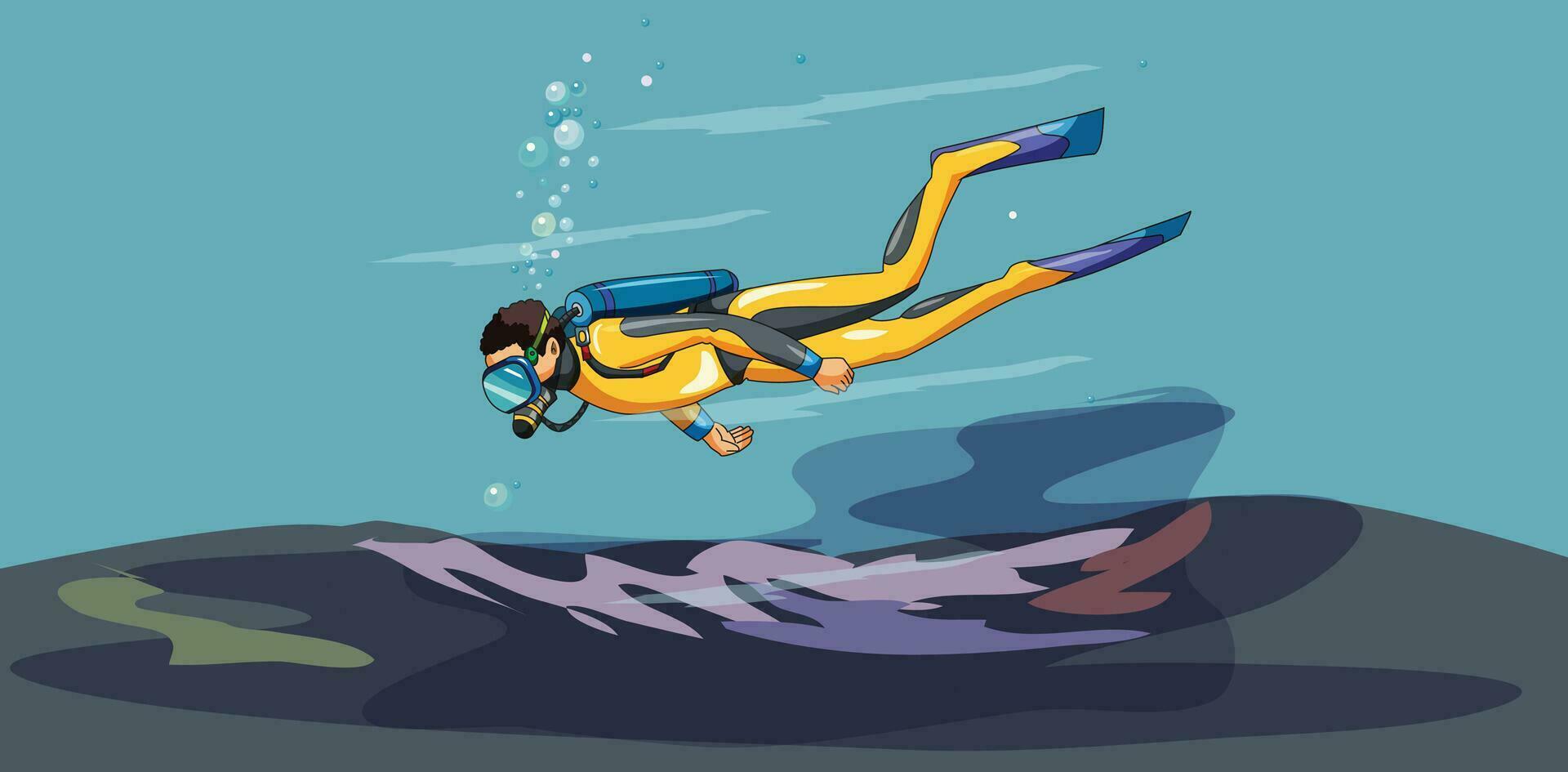 Boy doing scuba diving vector illustration