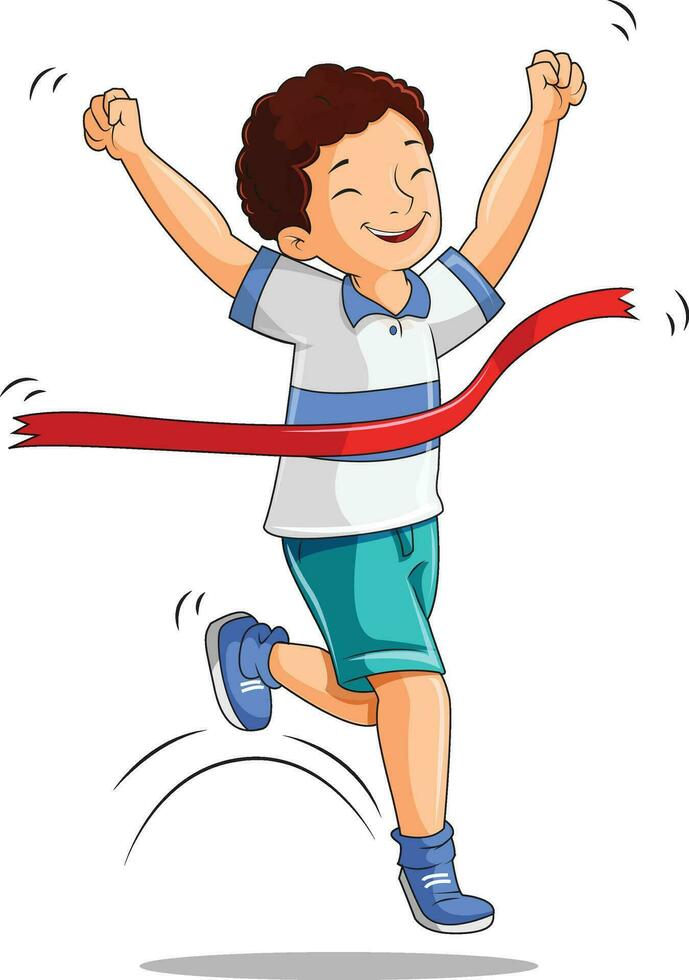 Cute happy boy winning the race vector