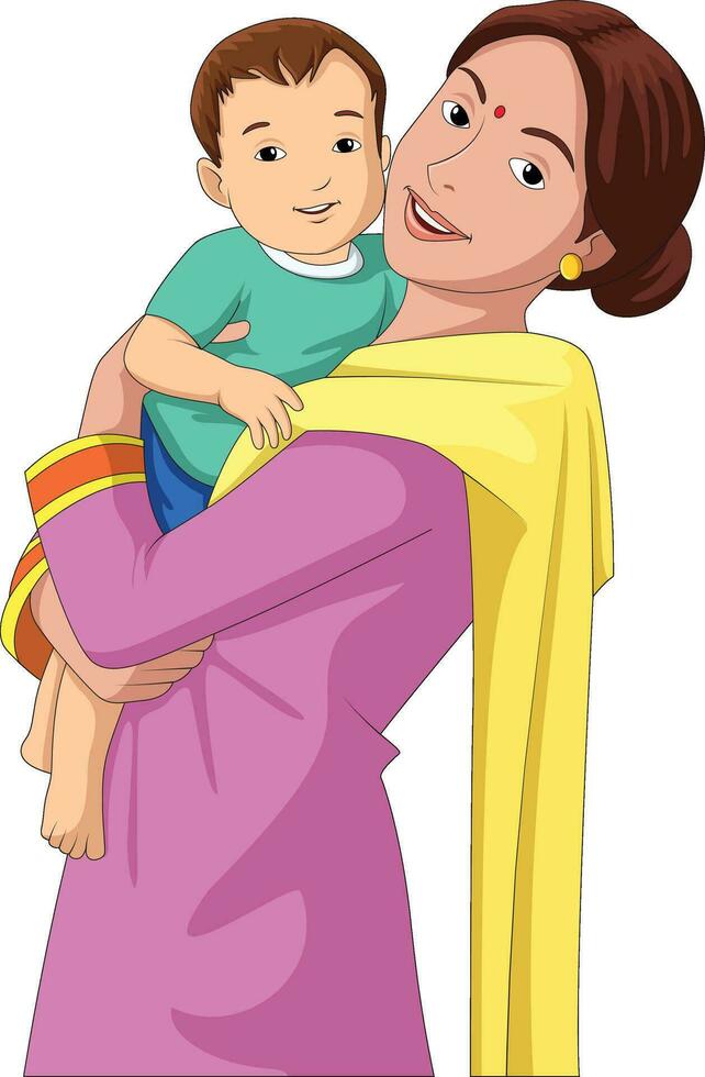 Cute mother and child smiling happily vector