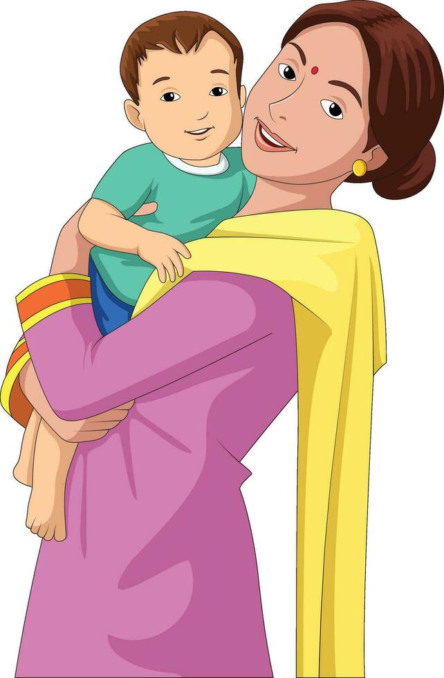 linda madre y niño sonriente felizmente vector