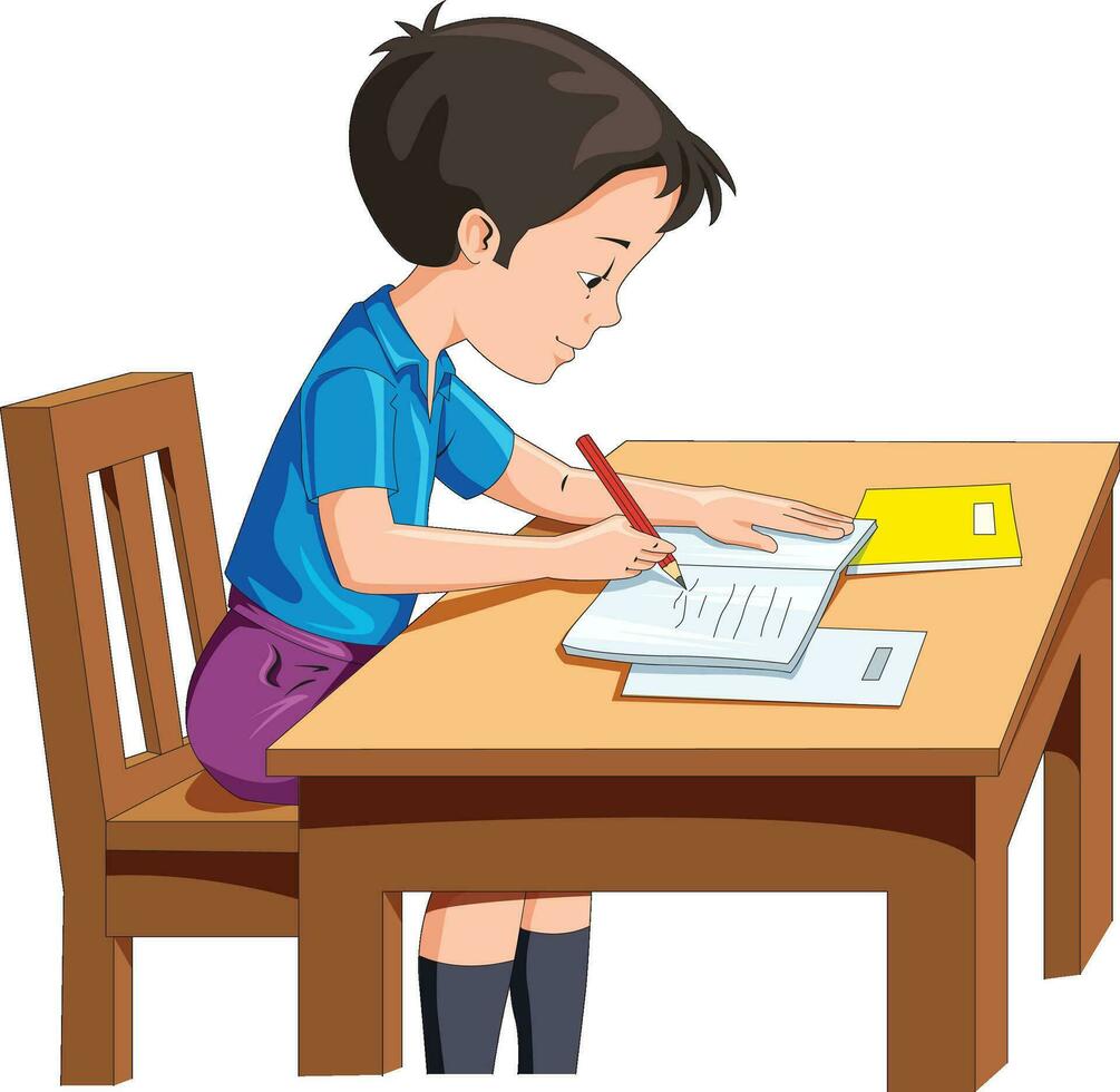 Boy studying on the table vector illustration