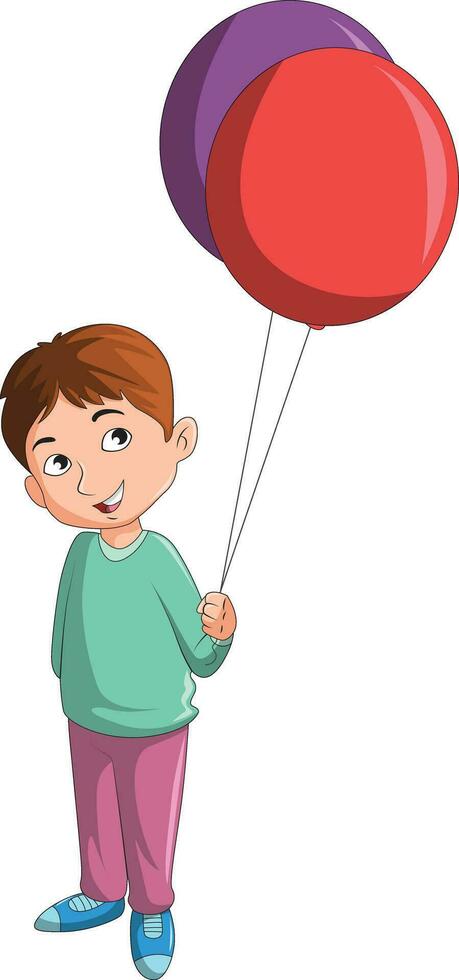 Cute boy with two balloons in hand vector