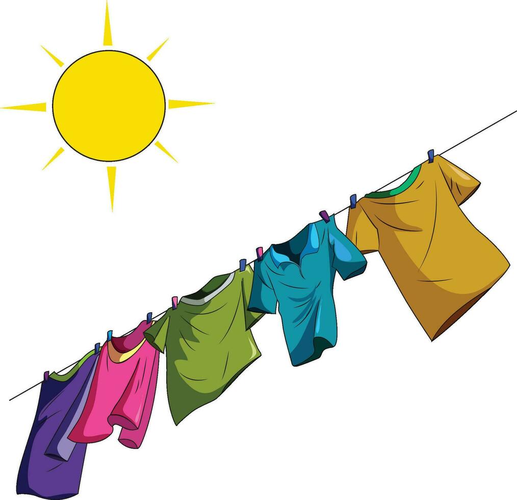 Clothes drying on a rope in the sunlight vector