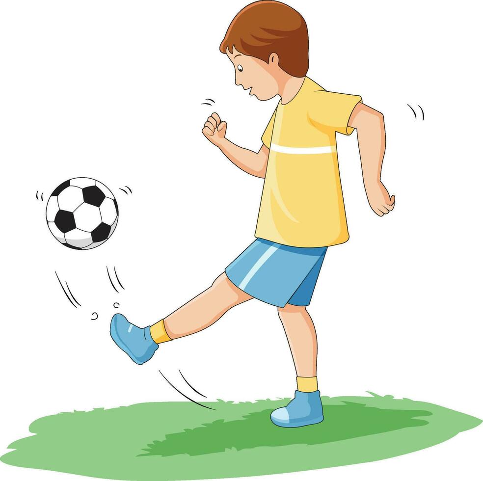 Cute and happy boy playing football vector