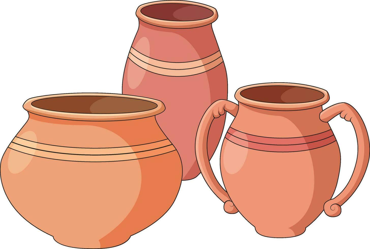 Different types of clay pots vector