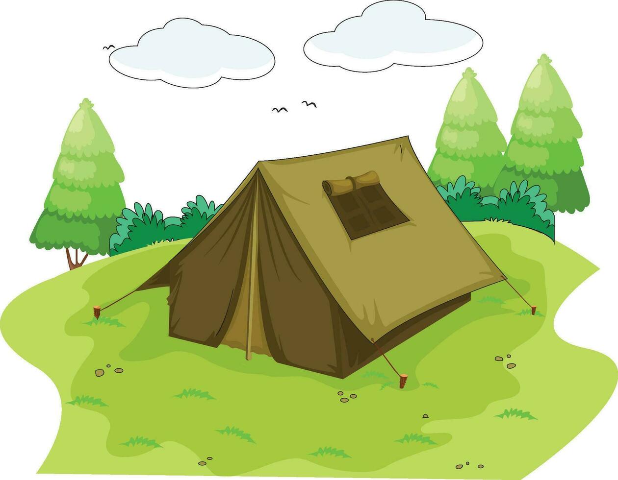 Beautiful camp in the hilly area vector illustration