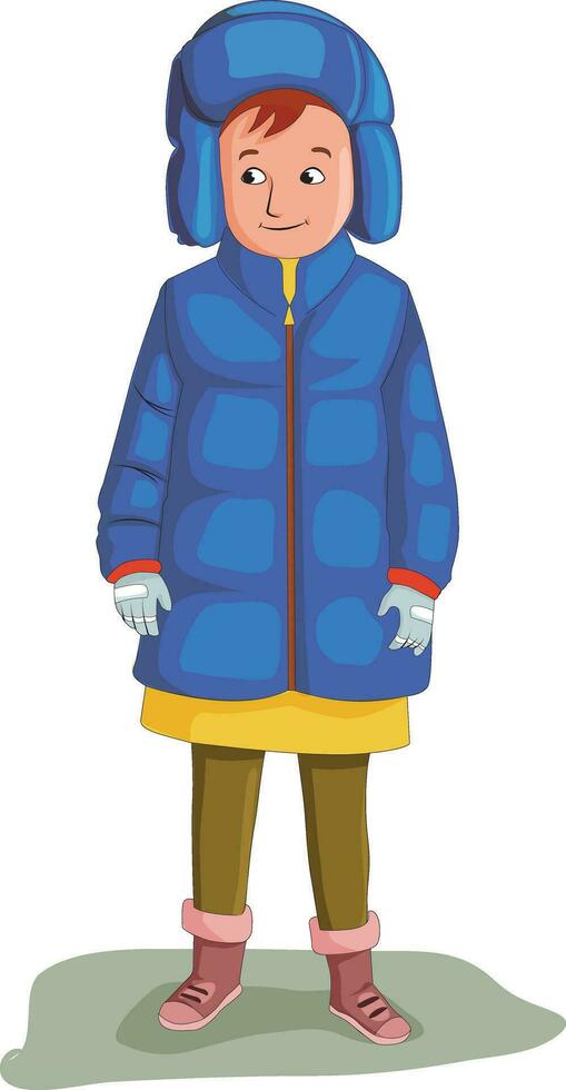 Cute boy wearing woolen clothes, boots and woolen cap vector
