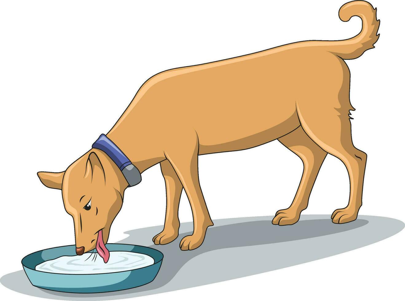 Cute dog licking milk from a plate vector