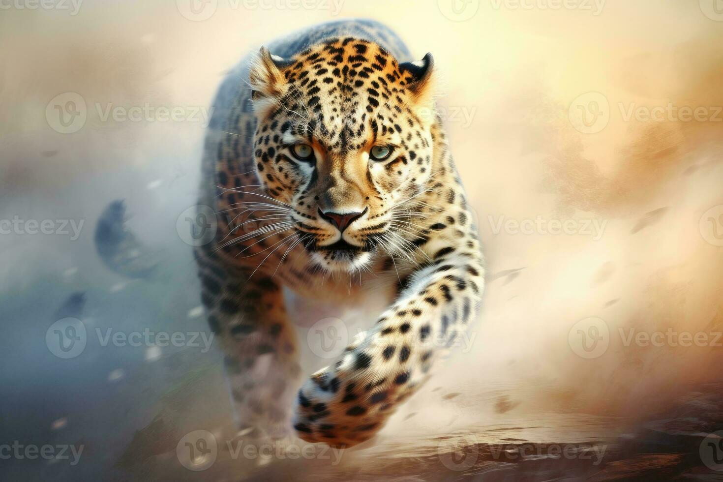 AI generated Close up of a roaring leopard isolated of transparent background. generative ai photo