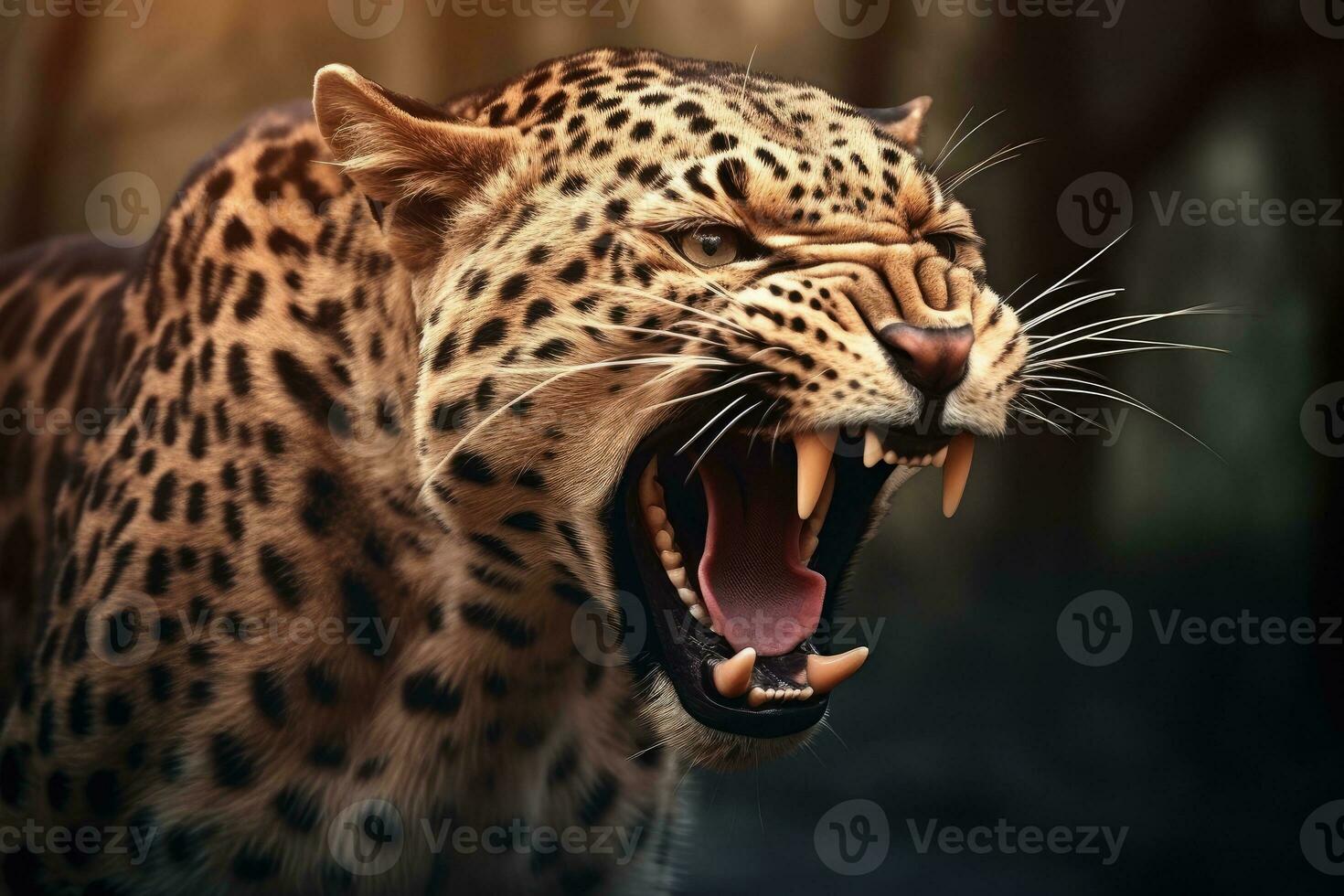 AI generated Close up of a roaring leopard isolated of transparent background. generative ai photo