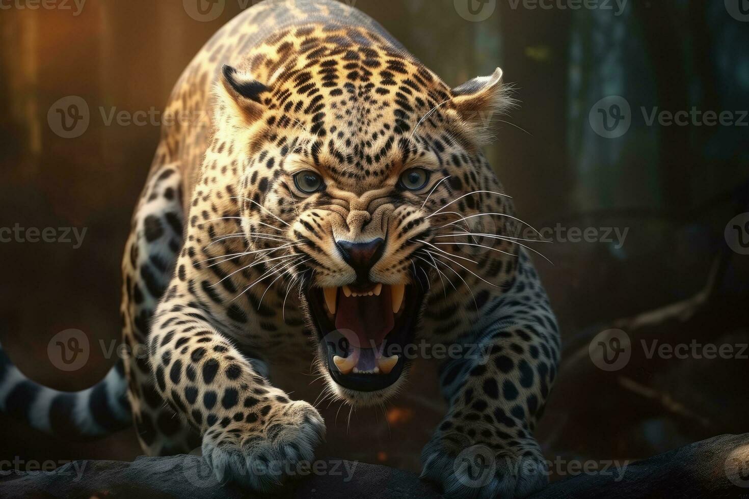 ai generado cerca arriba de un rugido leopardo aislado de transparente antecedentes. generativo ai foto