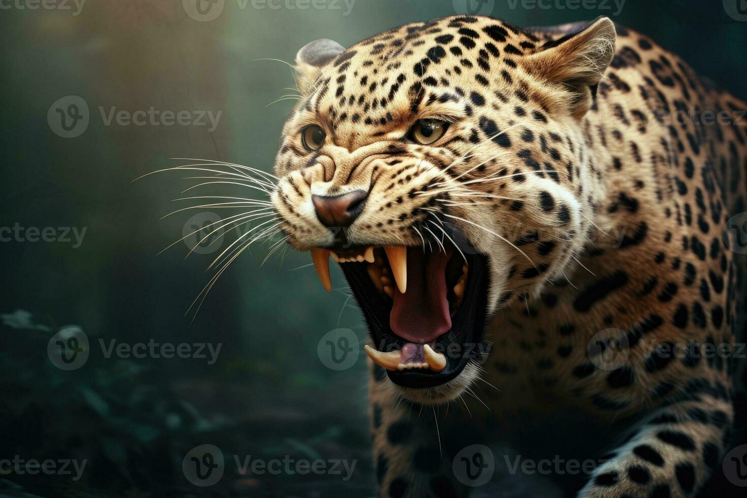 AI generated Close up of a roaring leopard isolated of transparent background. generative ai photo