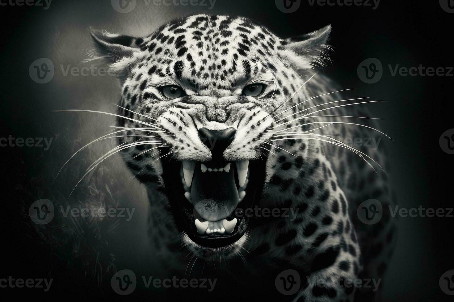 AI generated Close up of a roaring leopard isolated of transparent background. generative ai photo