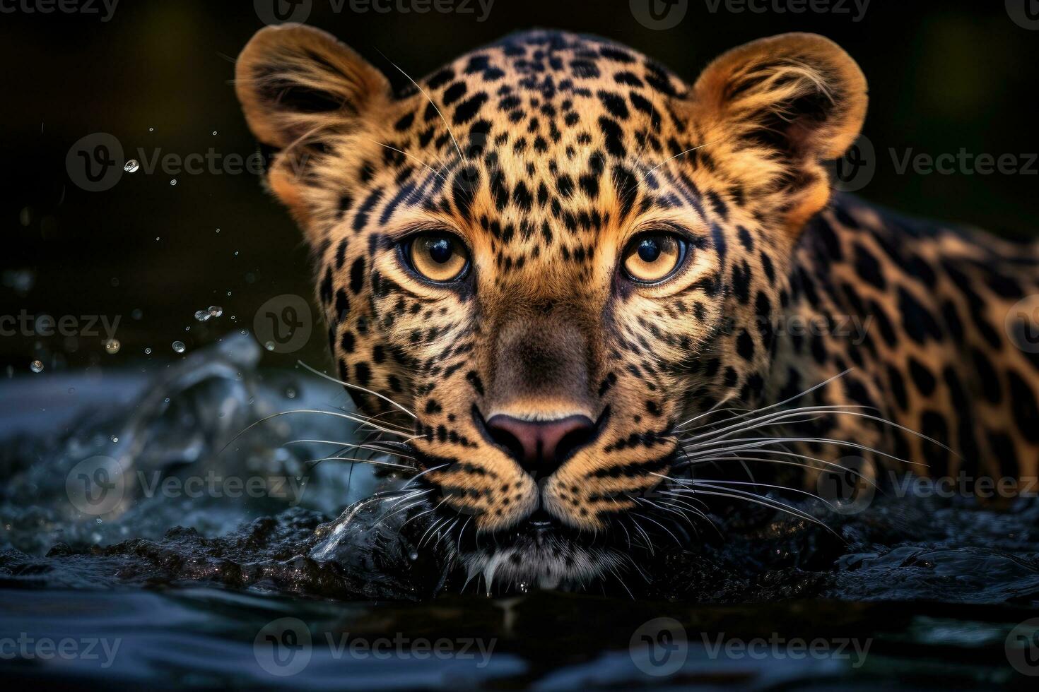 AI generated a close up of a leopard swimming in a body of water. generative ai photo