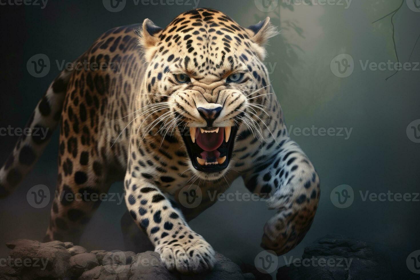 AI generated Close up of a roaring leopard isolated of transparent background. generative ai photo