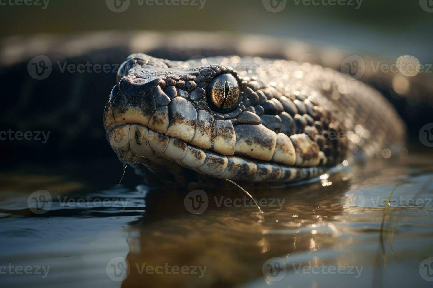 AI generated a close up of a snake swim in a tank of water. generative ai photo