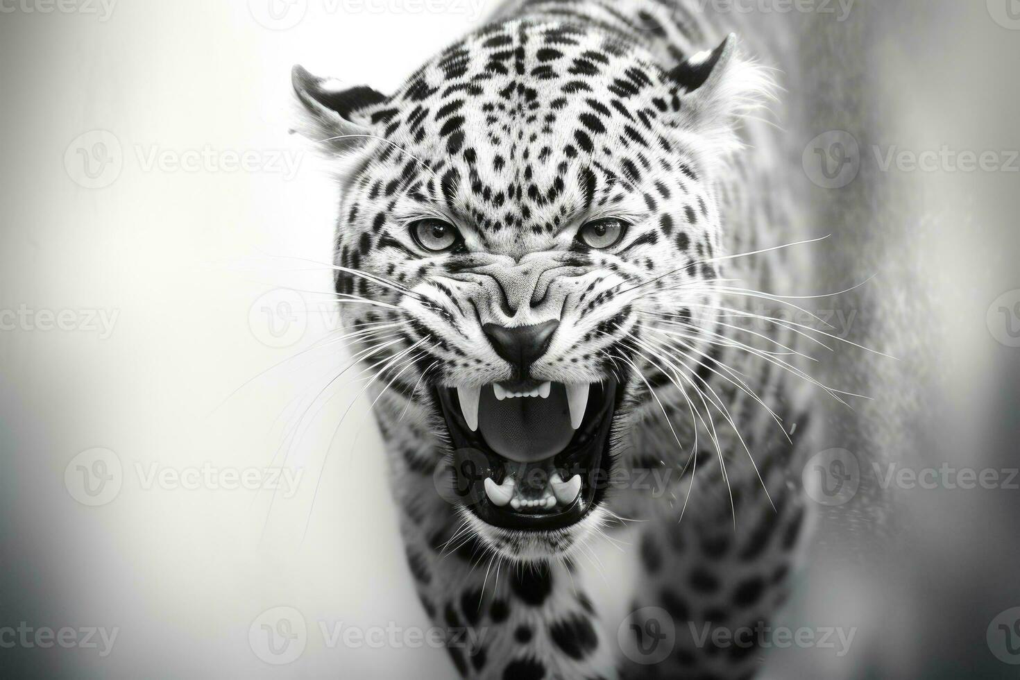 AI generated Close up of a roaring leopard isolated of transparent background. generative ai photo